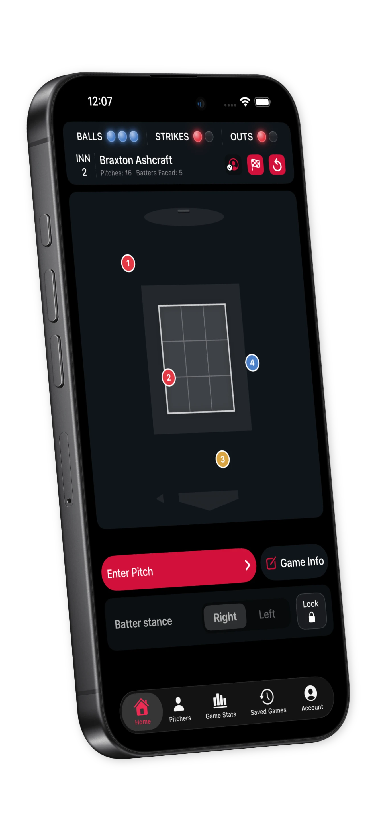 Seam live pitch charting screen